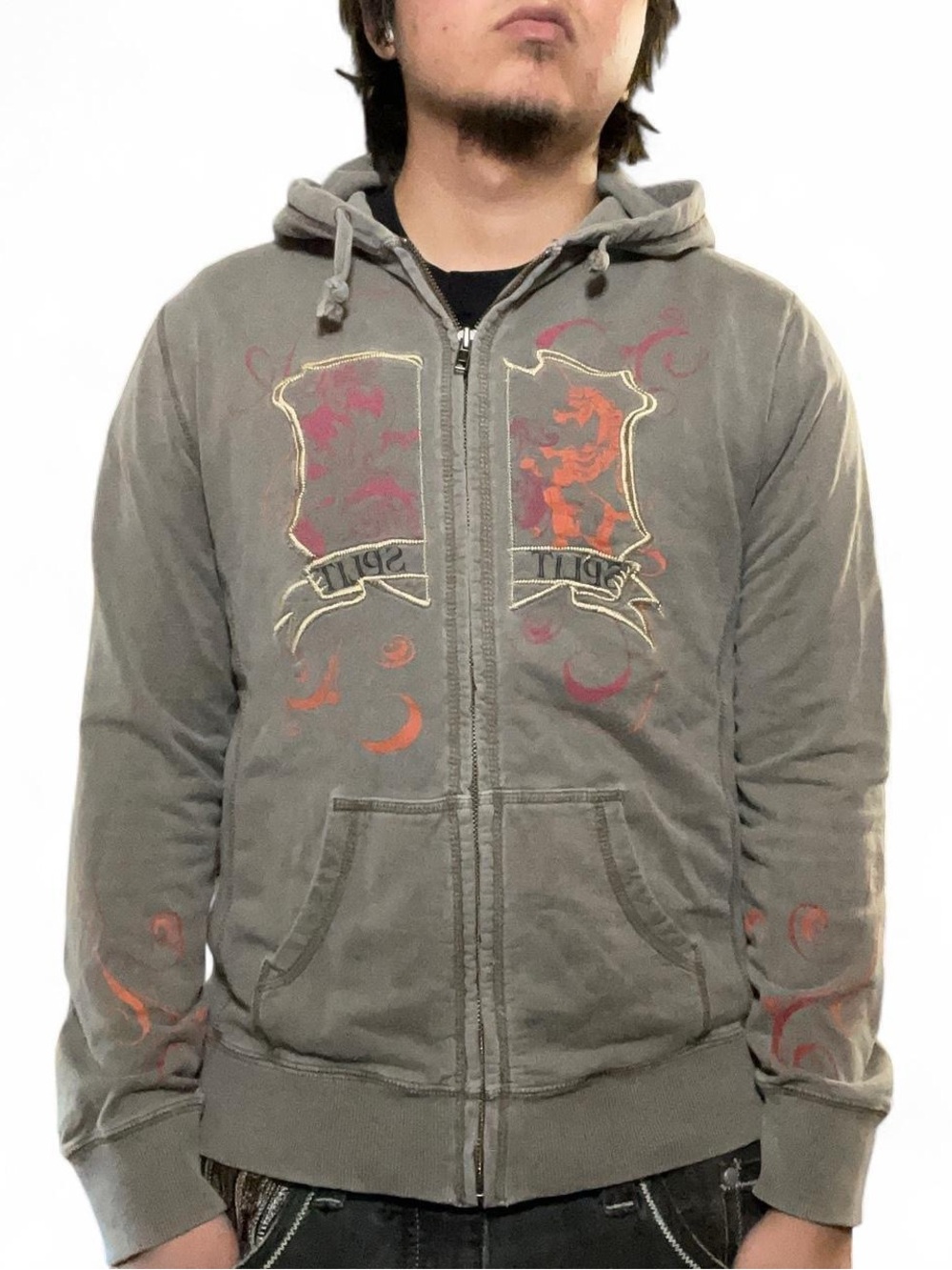 Vintage Y2K Split Skateboards‎ Grunge Graphic Zip Up Hoodie W